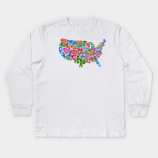 Colorful and Typographic USA Map Kids Long Sleeve T-Shirt